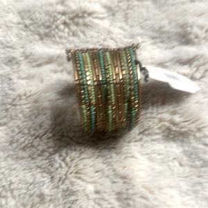 New with tags-  pretty cuff bracelet- green, gold and tourquoise